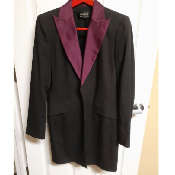 Dana Buchman Long Coat With Silk Vest Included! Size 8 Black/Purple *Unworn* - Picture 1 of 7